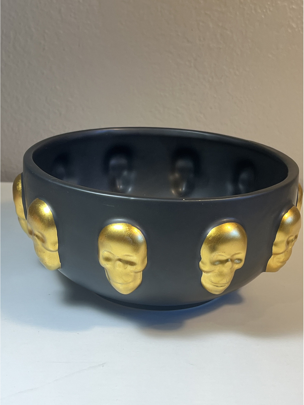 Blue Harbor Halloween Skull Bowl Black Gold Ceramic 8” Serving Bowl 2023